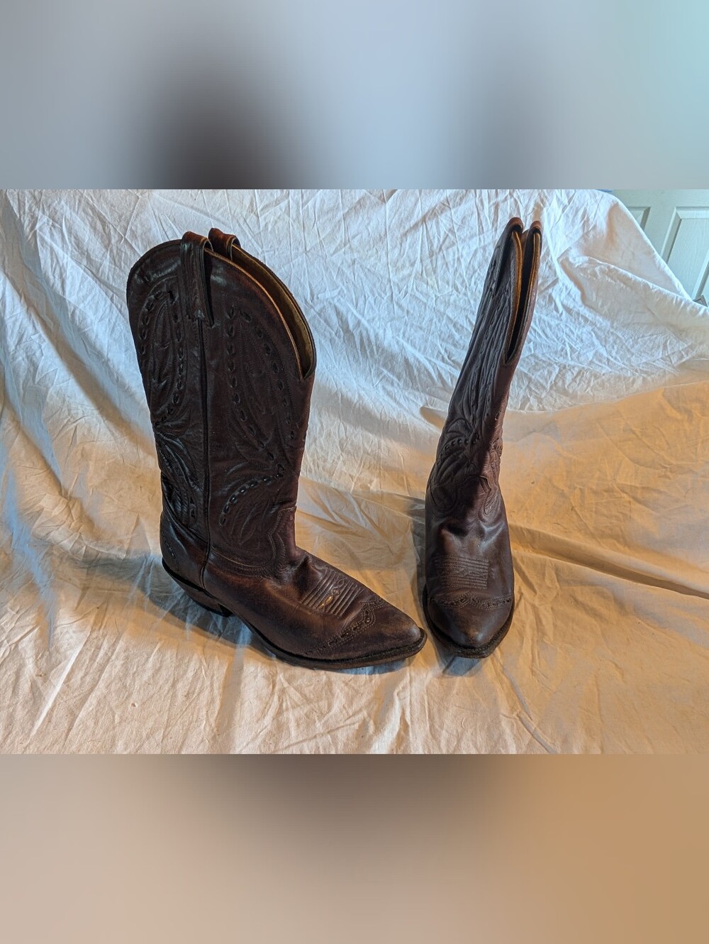 Men's Dark Brown Western Leather Cowboy Boots with Embroidered Shaft